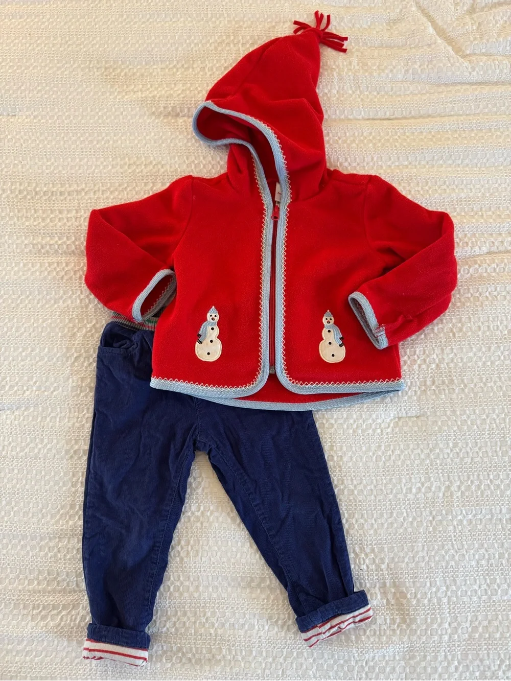 Hanna Andersson fleece hooded snowman holiday Jacket with Mini Boden pants